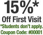 15 %*
Off First Visit
*Students don’t apply.
Coupon Code: #00001
